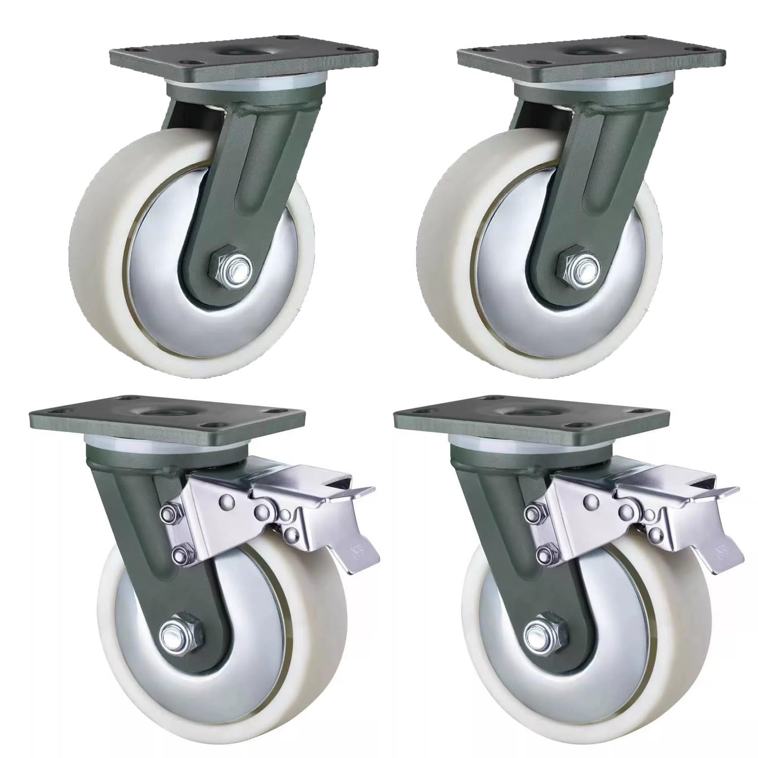 roulettes Industrielle 150/200mm, Lot de 4 roulettes Charge Jusqu'à 3600kg, roulettes Pivotantes avec Frein, pour Workbench/Chariot(2*Swivel+2*Brake,8in(200mm))