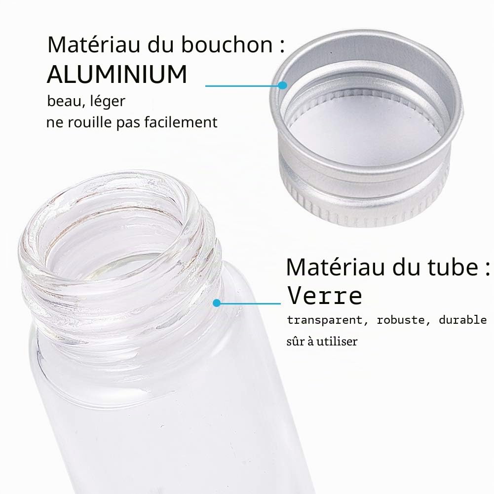 BENECREAT 20PCS 15ml Bouteilles en Verre Clair Bouteille De Bonbons avec Vis en Aluminium Vide Bocaux Échantillons Flacons pour Épices Herbes Petits Articles Stockage