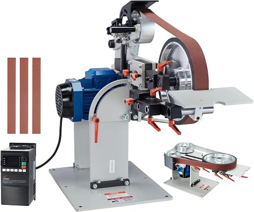 VEVOR Belt Grinder Sander, 72 x 2-Inch Variable Speed Belt Polisher with VFD, 1500W Knife Sharpener with 3 Grinding Moulds & 3PCS Sanding Belts for Metalworking, Compatible with 72"- 82 * 2" Belts | 1500W Knife Sharpener