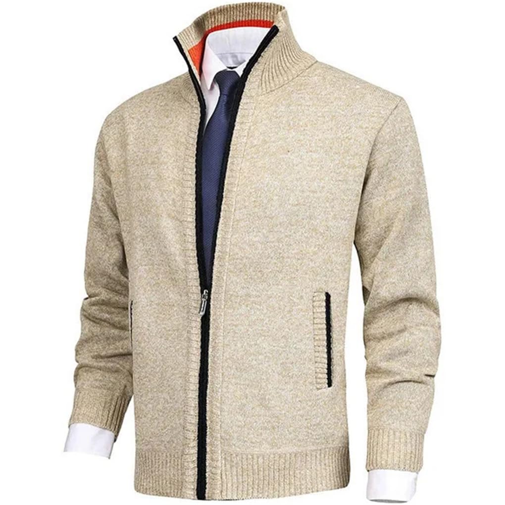 Suéter de cuello alto sólido para hombre, cárdigan de otoño e invierno, informal, talla grande