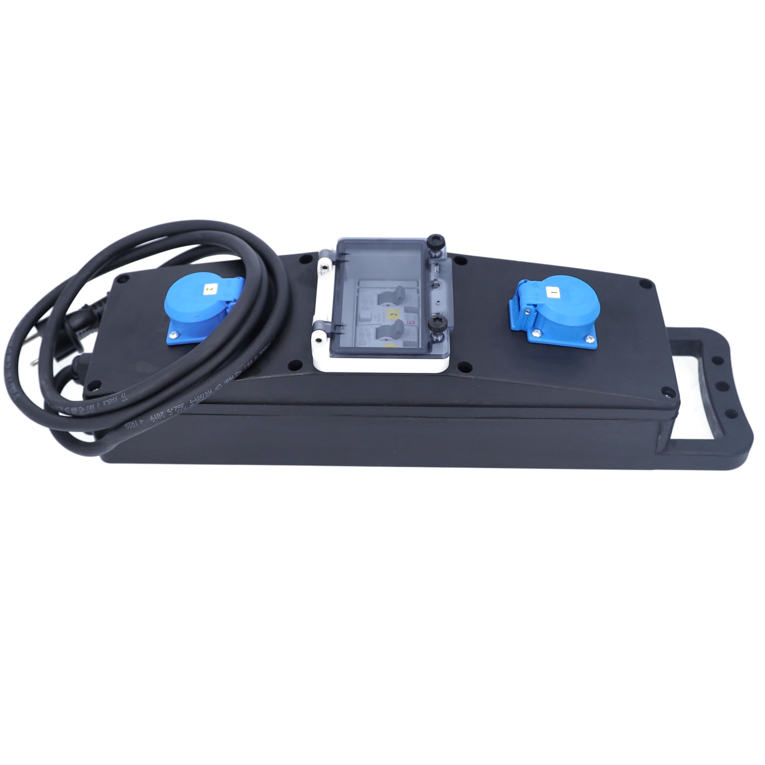 as - Schwabe Regleta móvil de goma maciza, 2 m H07RN-F 3G2,5 cable con protección de contacto 230 V/16 A, 2 enchufes de protección de contacto de 230 V/16 A, 2 interruptores de corriente residual