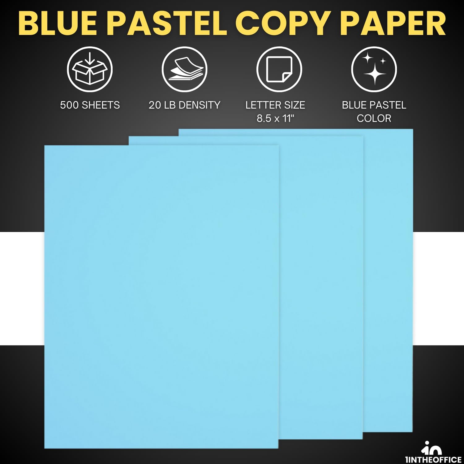 1InTheOffice Blue Copy Paper, Printer Paper, Pastel Colored Copy Paper, 20 lbs., 8.5" x 11", 500 Sheets Pack