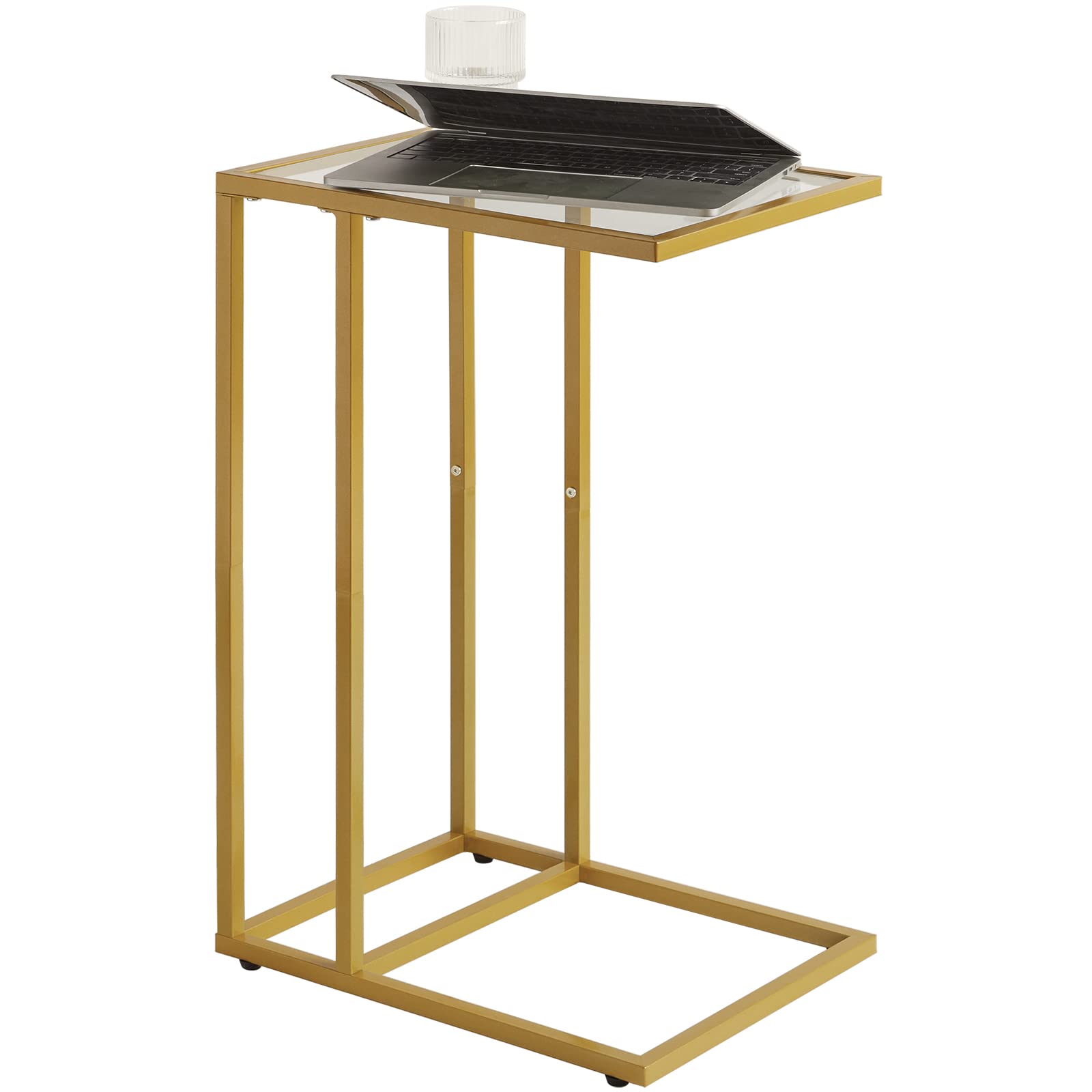 YMYNY Tavolini Bassi, Tavolino a Forma di C, Tavolino Laterale da Divano in Vetro Temperato per Piccoli Spazi con Struttura in Metallo, Tavolo da caffè, per Soggiorno, 40 x 30 x 63CM Dorato HGD001G