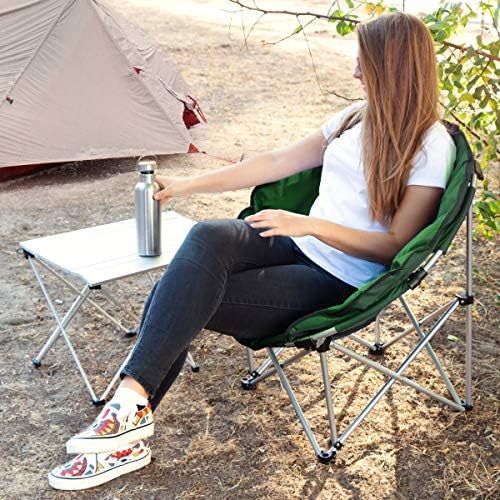 Navaris Folding Moon Chair - Foldable Round Padded Seat for Adults or Kids - Perfect for Garden, Camping, Travel, Occasional Use - Size S, Dark Green