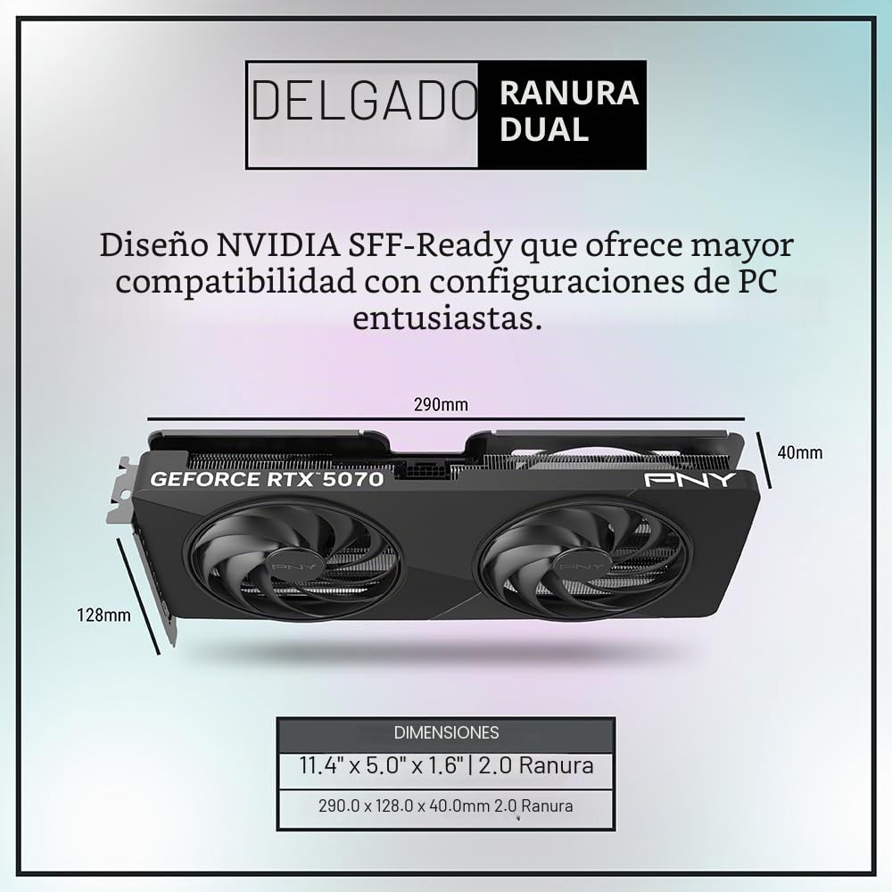 PNY Tarjeta Gráfica GeForce RTX™ 5070 12GB Slim OC Dual Fan 2-Slot