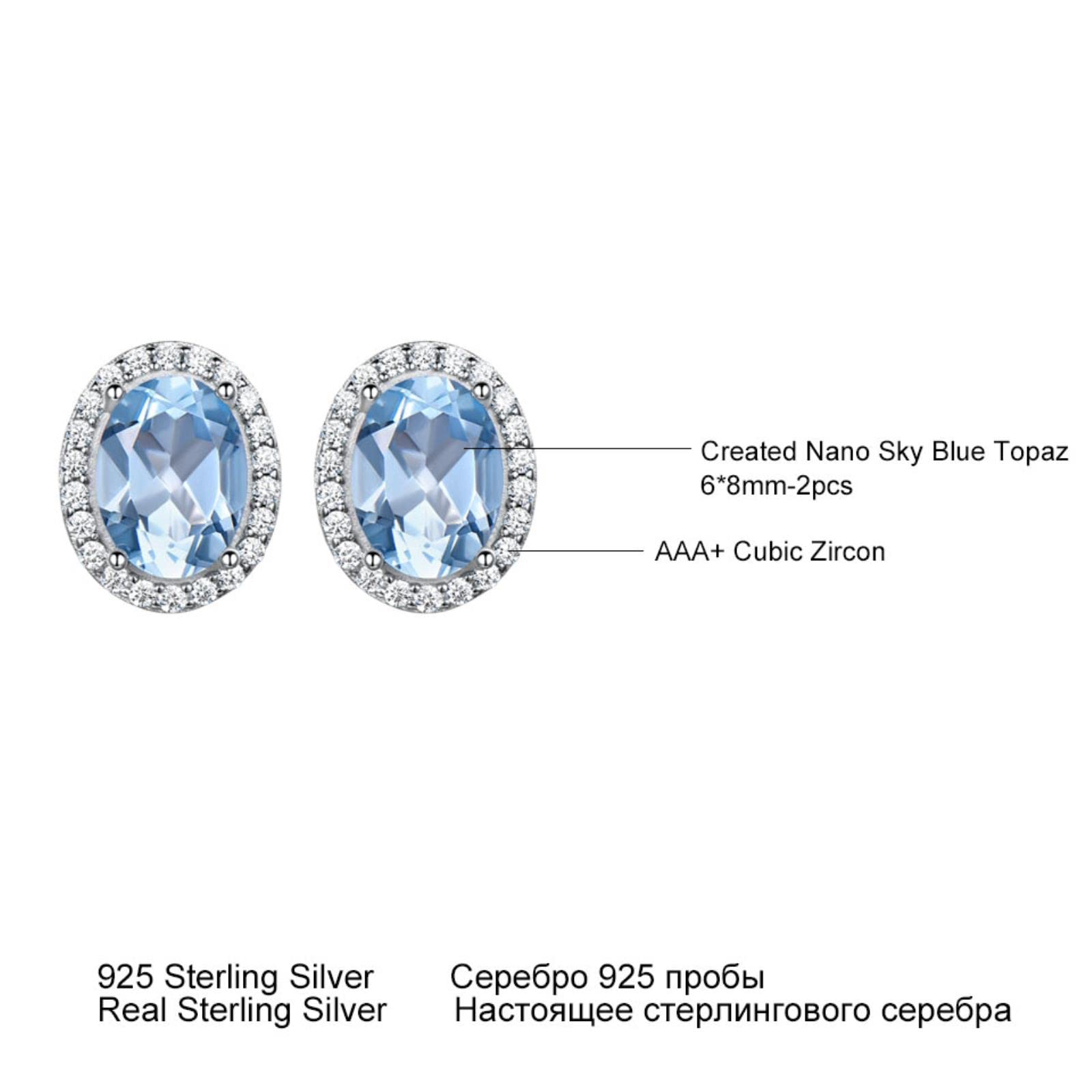 SALAN Gioielli in Argento Sterling 925 Creati Orecchini A Bottone Ovali con Topazio Azzurro Cielo per Le Donne Anniversario Regali Romantici Gioielleria Raffinata