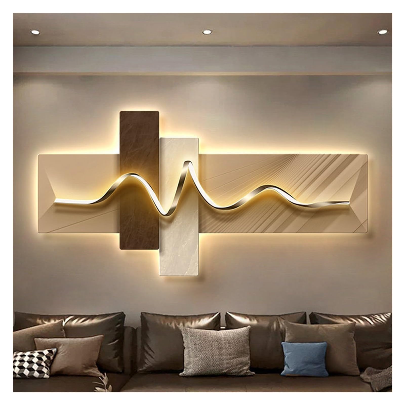 YVZYLXH Moderne LED Wanddeko Wohnzimmer - 3D Kristallporzellan Wandbild mit Beleuchtung, Luxus Wandkunst Deko for Schlafzimmer, Flur und Büro(Brown-B,100x50cm/39.4x19.7in)