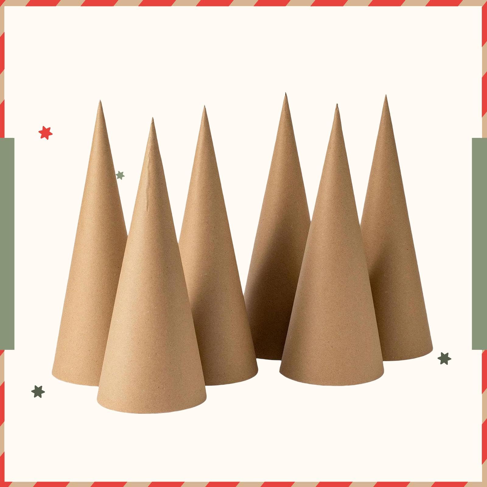 Colcolo 6 x Pappmaché-Kegel, Bastelkegel, 30 cm, Weihnachtsbaum-Dekoration, offener Boden, für Feiertage, Büro, Weihnachten, DIY-Kunstprojekte