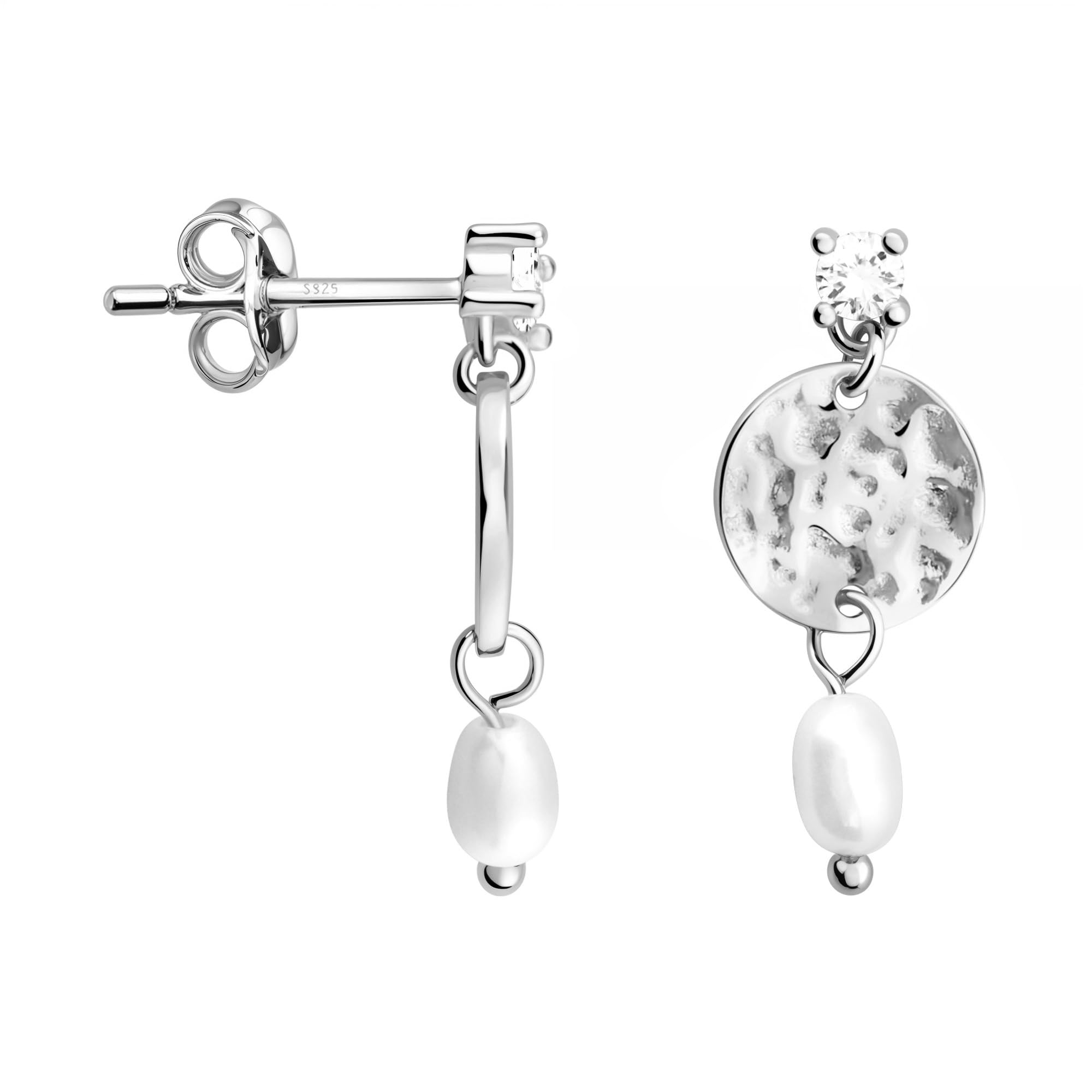 Orecchini Pendenti SOFIA MILANI In Argento 925 Con Perla Martellata – Placcati Rodio, Ipoallergenici, Confezione Regalo - copertina