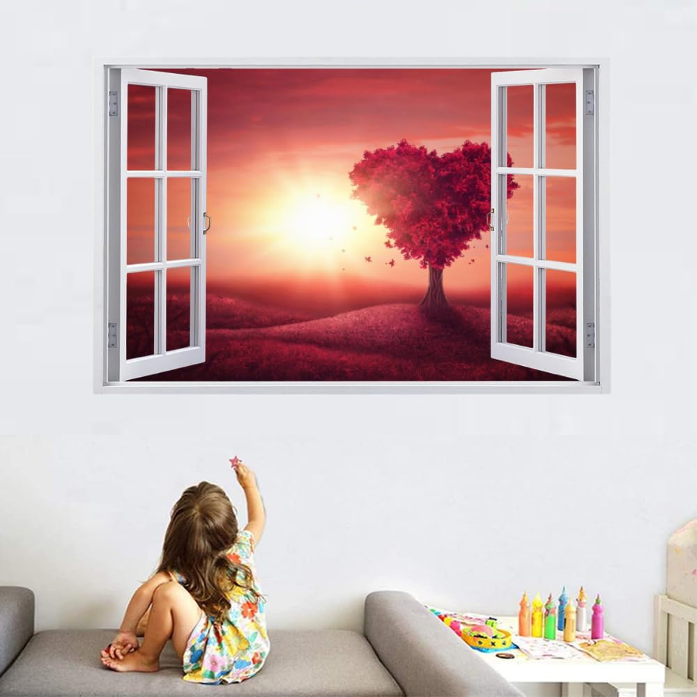 Pegatinas De Pared Rota 3D árbol Del Amor Arte Mural De La Pared Atardecer Calcomanía De Pared De Fondo De Sala De Estar Para Dormitorio Infantil, Decoración Del Hogar Extraíble