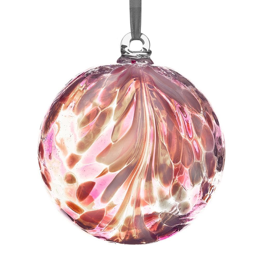 Sienna Glass Pink 10 Cm Friendship Ball, Feather Design - Flamingo 10Cm