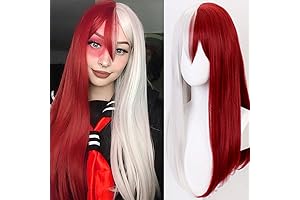Half White Half Red Long Straight Anime Cosplay Wig for Women