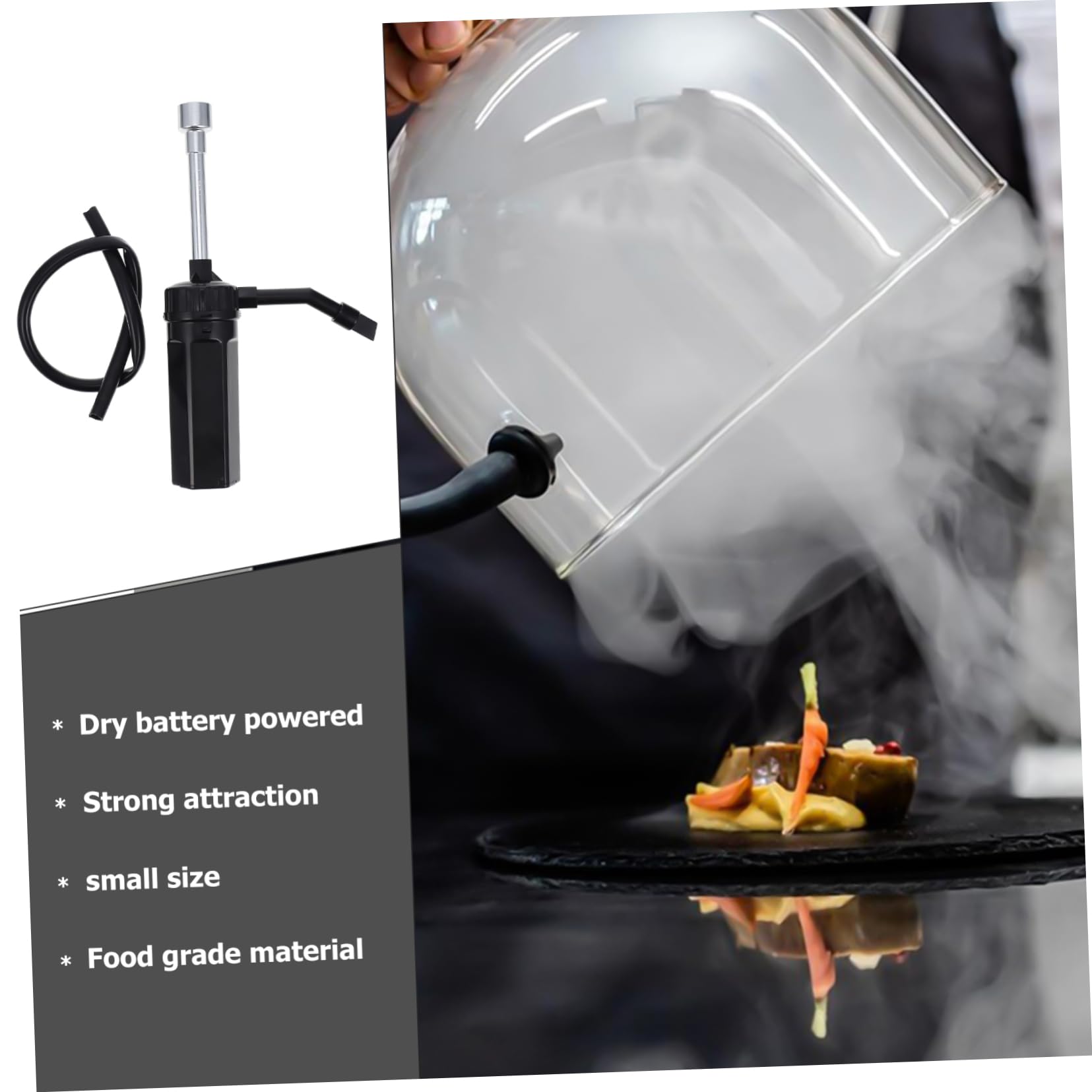 BESPORTBLE Affumicatore Portatile per Alimenti, Leggero e Riutilizzabile, in Plastica e Acciaio Inossidabile, per Ristorante e Picnic, a Batteria Secca