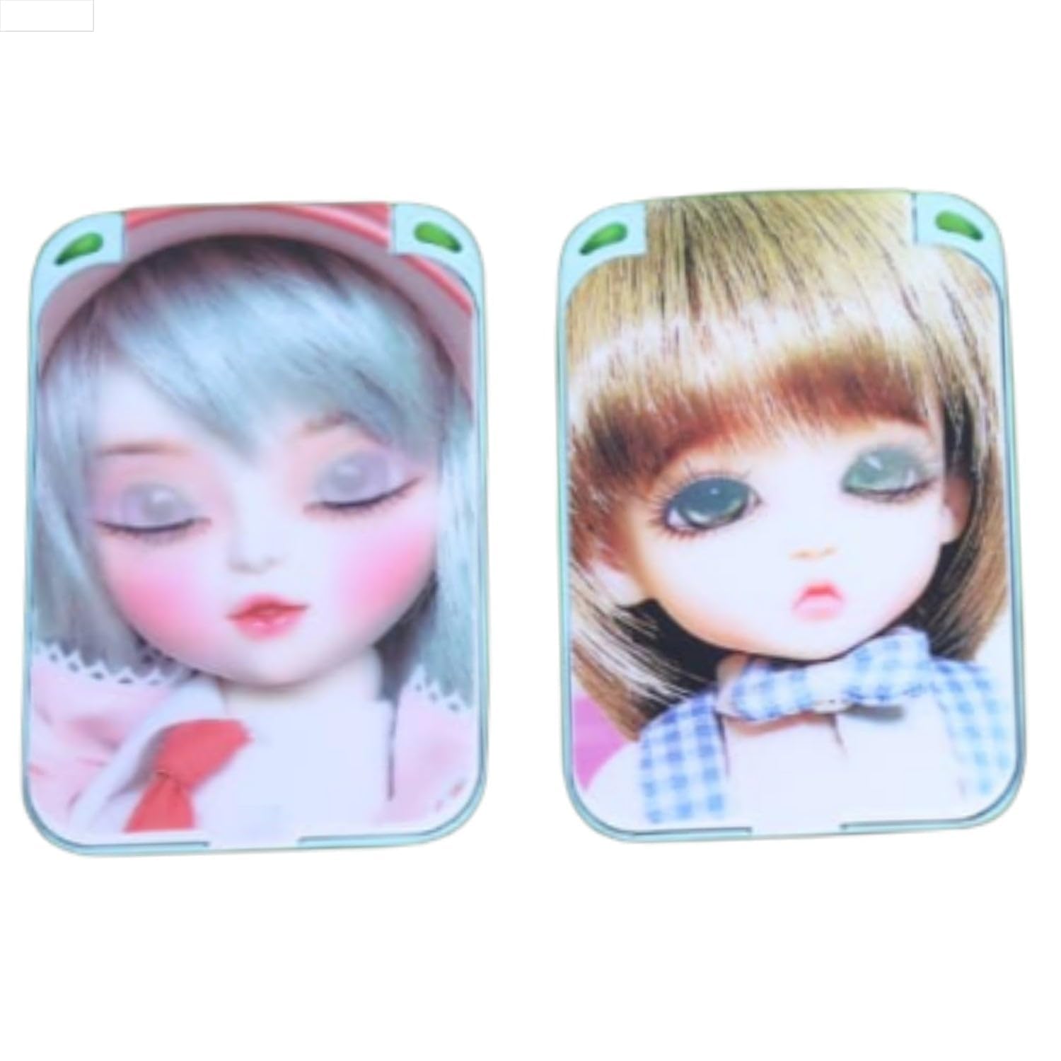 E Basket (4 Pices) 3D Blinking Eyes Doll Design Folding Pocket Mirror for Girls & Women Compact Handbag Makeup Mirror, Rectangular & Square Shapes, Stylish Travel Cosmetic Mirror Random Designs-image-1