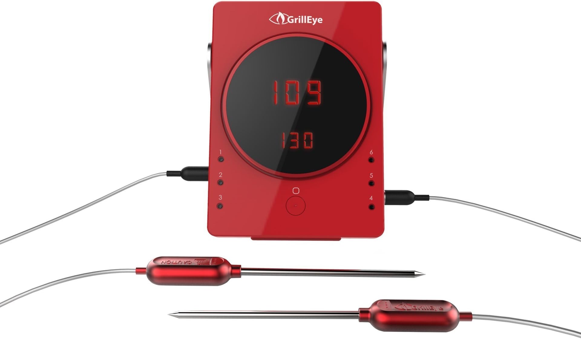 GrillEye GE0001 Smart Bluetooth Grilling & Smoking Thermometer, Red