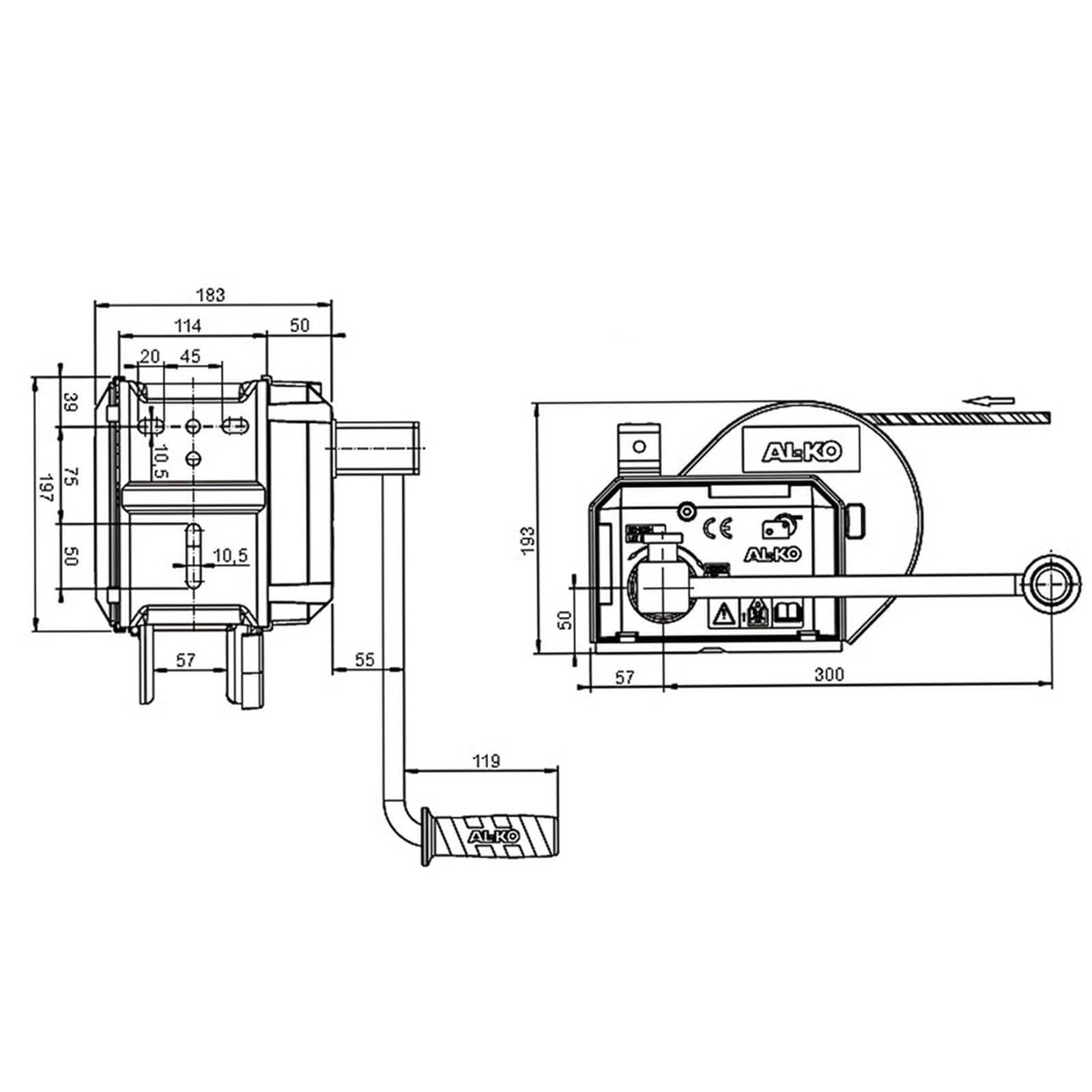 AL-KO - Treuil frein PLUS • Type 901 PLUS avec déroulement automatique • Avec bande de 10 m pour remorquer jusqu'à 900 kg.