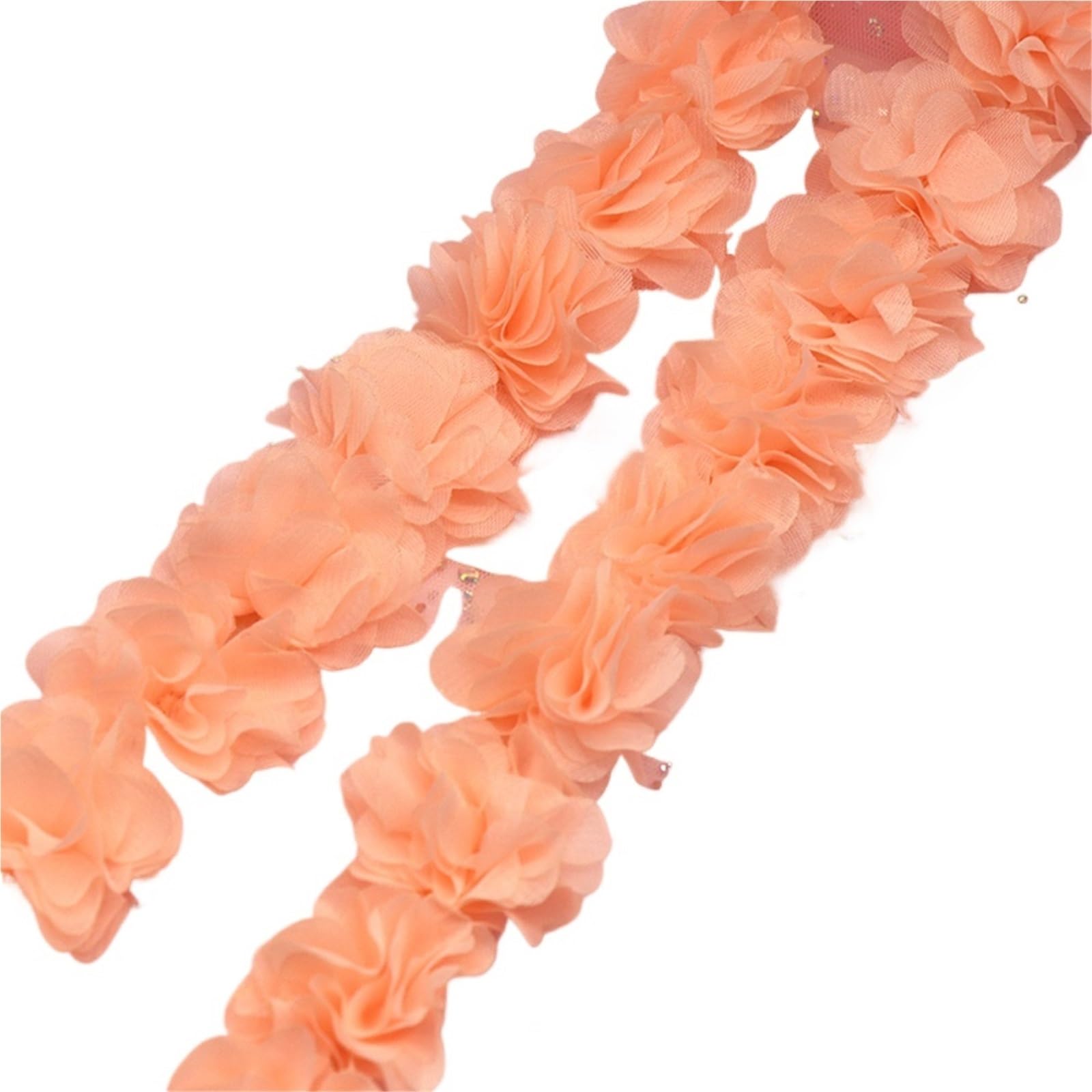 Wtaxbh Peach 91Cm Iron On Patches 5Cm Flowers 3D Chiffon Cluster Lace Dress Decoration Fabric Applique Trimming Sewing Supplies(Peach 91Cm)