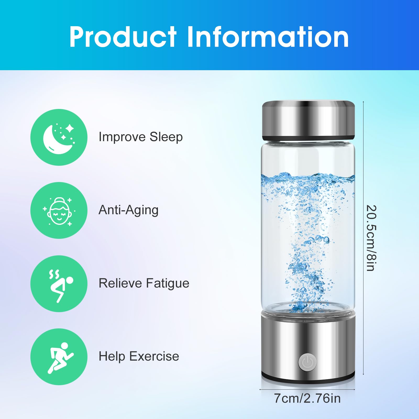 Bouteille à Eau Hydrogène, 420ML Générateur D'hydrogène, ioniseur Portable Reiches, USB Bouteille d'eau Sans Fil, générateur d'eau à eau Pem Technologie pour les voyages à domicile