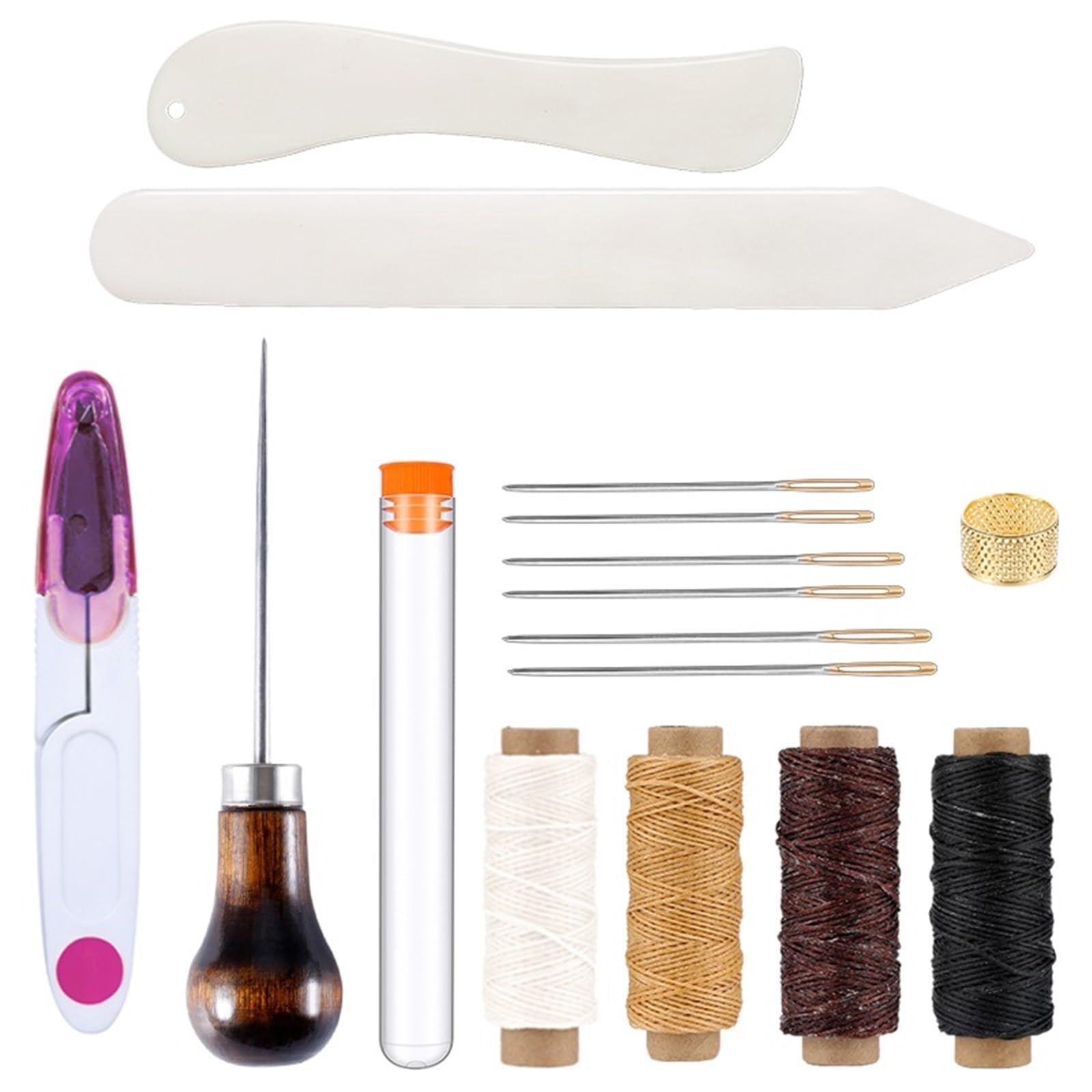 Kit de herramientas para encuadernación Juego de herramientas for encuadernación manual, regla, aguja, hilo coser, carpeta puntuación con bordes, juego carpetas hueso(15pcs)