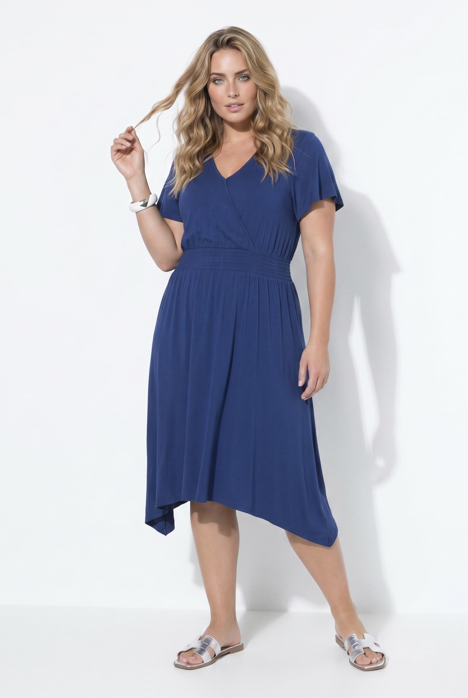 Angel of Style Damen große Größen Übergrößen Plus Size Midi-Jerseykleid, A-Linie, Zipfelsaum, Flügelärmel, x Miamoda 853518