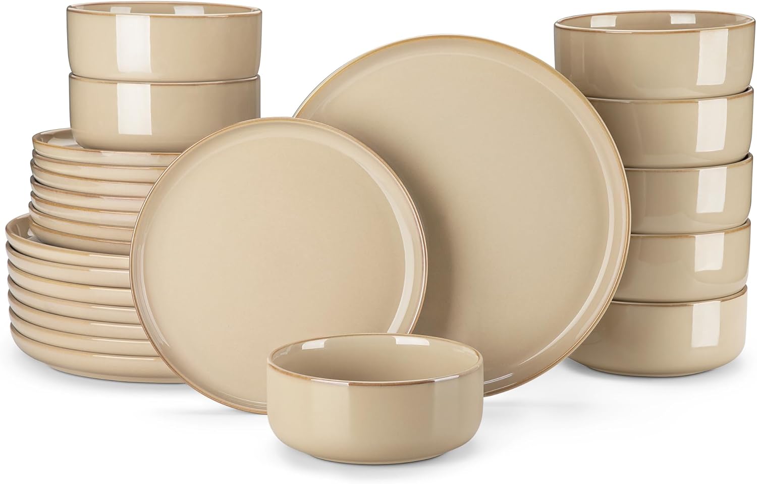 vancasso PLAYA Ceramic Plates and Bowls Sets, 24 Pieces Brown Dinnerware Sets for Kitchen, Reactive Glaze Dishes Set for 8, Dishwasher and Microwave Safe