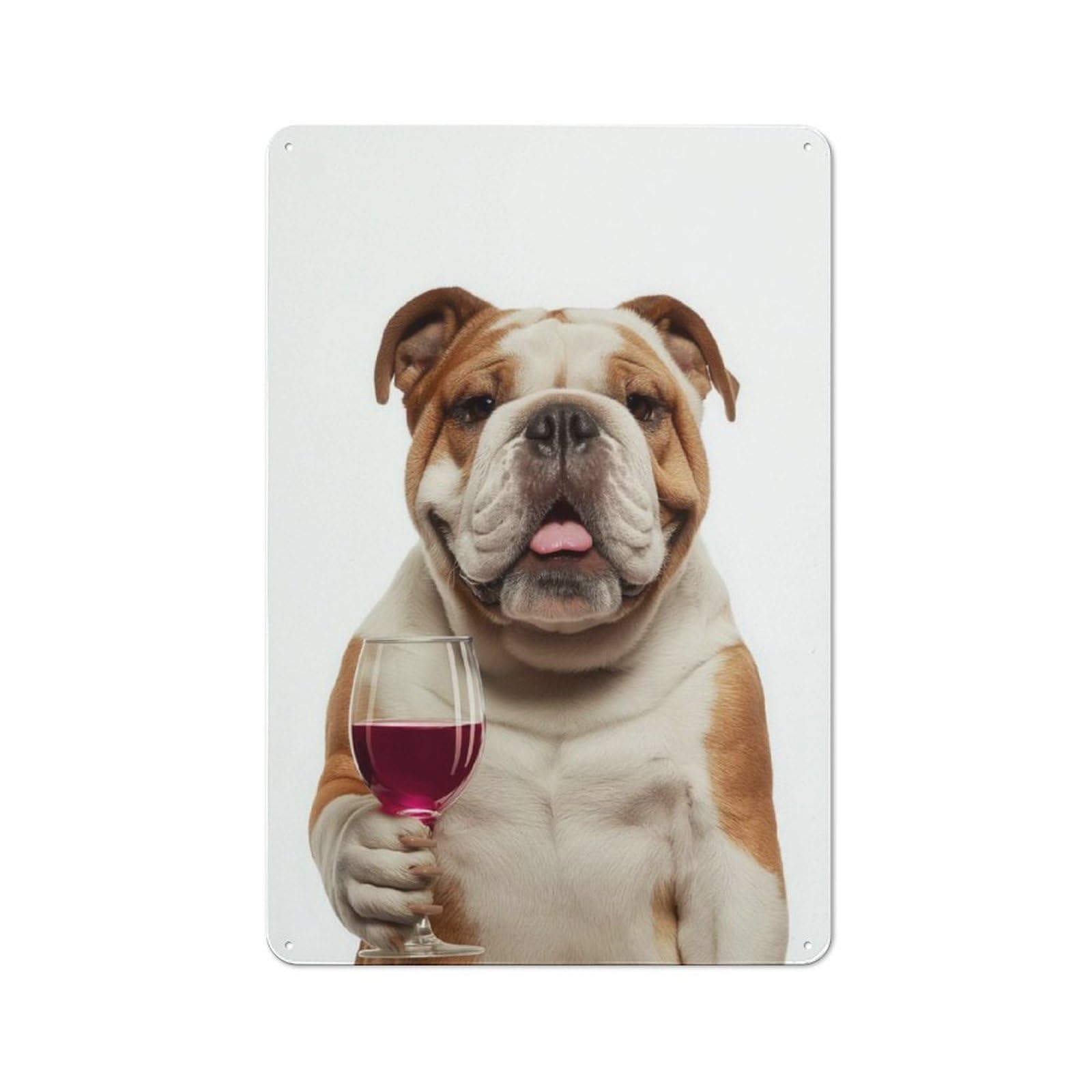 Retro Metal Wall Sign 30x20cm with Bulldog with Wine Glass for Hallway Wall, Gift for Wall Display Collectors during The Christmas Season
