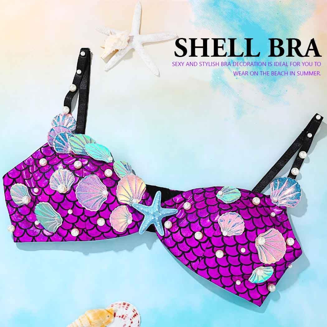 Asooll Mermaid Costume Tops Purple Seashell Bra Sexy Finishnet Tops for Women - Image 2