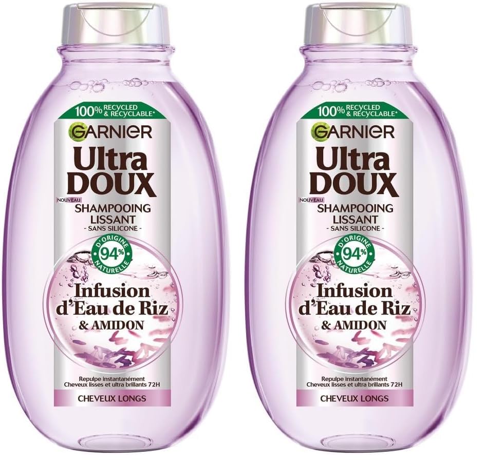 Garnier Ultra Doux - Shampooing Lissant Douceur & Brillance à l'Infusion d'Eau de Riz - Cheveux Rebelles et Indisciplinés - 250 ml