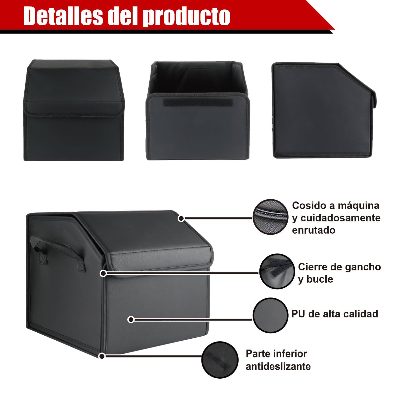 Organizador de Maletero Plegable de PU – Caja de Almacenamiento Multiuso para Coche, SUV y Camión – Gran Capacidad – Base antideslizante – Impermeable