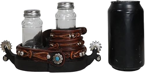 Miniatura 7 de Ebros Gift Juego de salero y pimentero rústico de vaquero occidental con acabado de piel sintética y conchos turquesas, juego de salero y pimienta