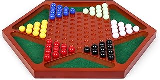 Wooden Chinese Checkers Board Game Set, 13.5 Inch Classic Strategy Game with 72 Acrylic Marbles, 6 Solid Colors with Spare Pieces, Family Tabletop Game for Adults, 2–6 Players
