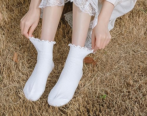 SRYL Women Ankle Socks Ruffle Turn-Cuff,Lovely double needle solid color edge relent Girl socks4