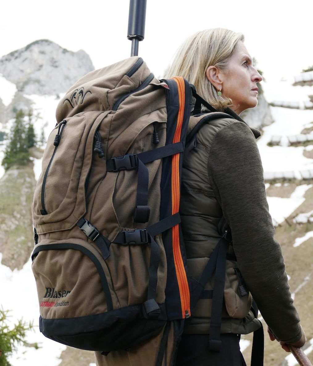 Blaser – Ultimate Expedition | Jagdrucksack mit 43 L Hauptfach & Wildbergefach | Top- & Frontload, wasserabweisend, geräuscharmes Polyester | inkl. Gewehrhalterung & Schweißsack