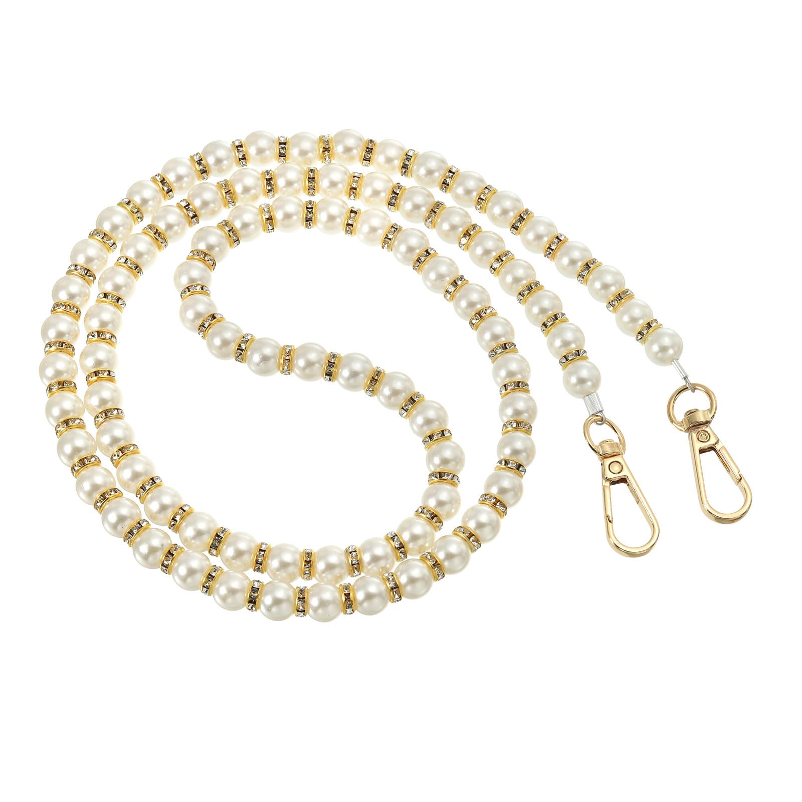 Cerun 1 Pcs Premium white gold Imitation Pearl Bead Purse Chain Strap 39", Pearl Beaded Bag Chain Handbag Clutch Replacement for DIY Handbag Wallet Clutch Crafts Making, Light Gold-image-12
