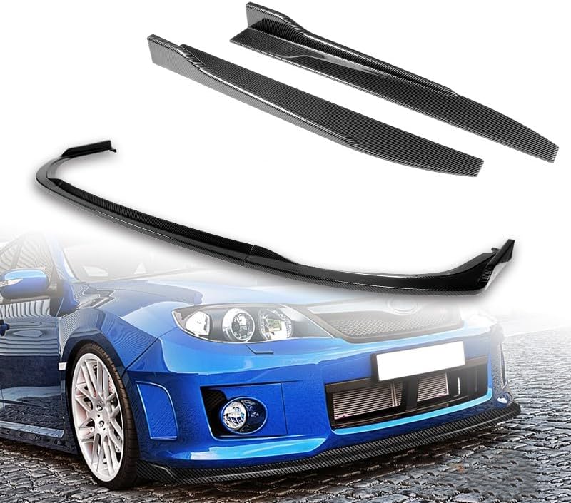 5pcs Combo Front Bumper Body Kit Lip + Side Skirt Extensions Diffuser Compatible with 2011-2014 Subaru Impreza WRX STI 2012 2013 (Painted Carbon)