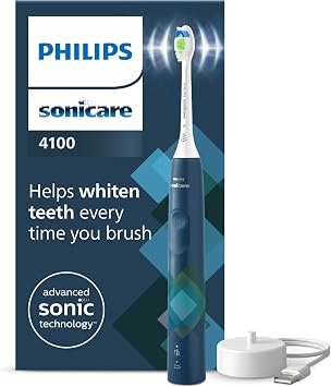 Philips Sonicare 4100 Electric Toothbrush, Sonic Toothbrush with Two Modes, Pressure Sensor and Timer, Malibu Blue Prismatic, Model HX3689/42
