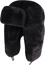 Chapéu de caçador russo peludo, boné de esqui à prova de vento de inverno para homens e mulheres, caça ao ar livre e chapéu, perfeito para clima frio, preto, tamanho único