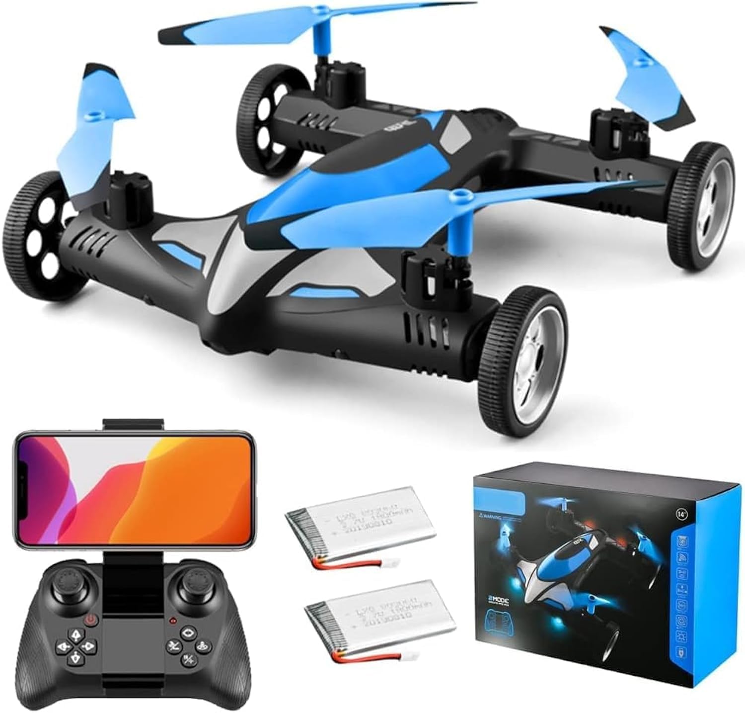 2-in-1 RC plane Car, 4K Camera, Quadcopter with Headless Mode, 3D Flips, Land and Air Dual Mode, Remote Control