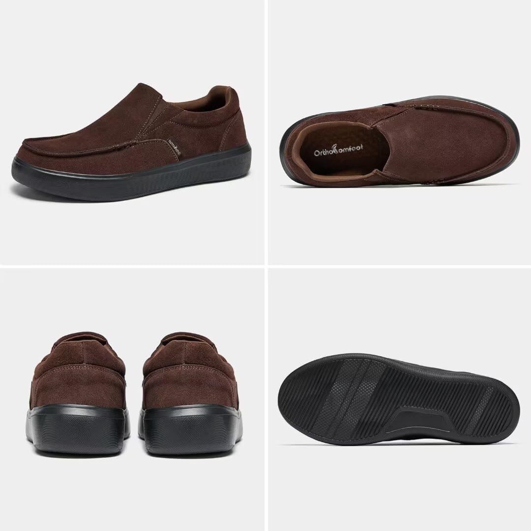 OrthoComfoot Men's Orthopedic Walking Shoes Loafers Slip On: Comfortable Casual Plantar Fasciitis Shoes Black, Outdoor Arch Support Relaxed Fit Shoes for Neuropathy Recovery Size 10