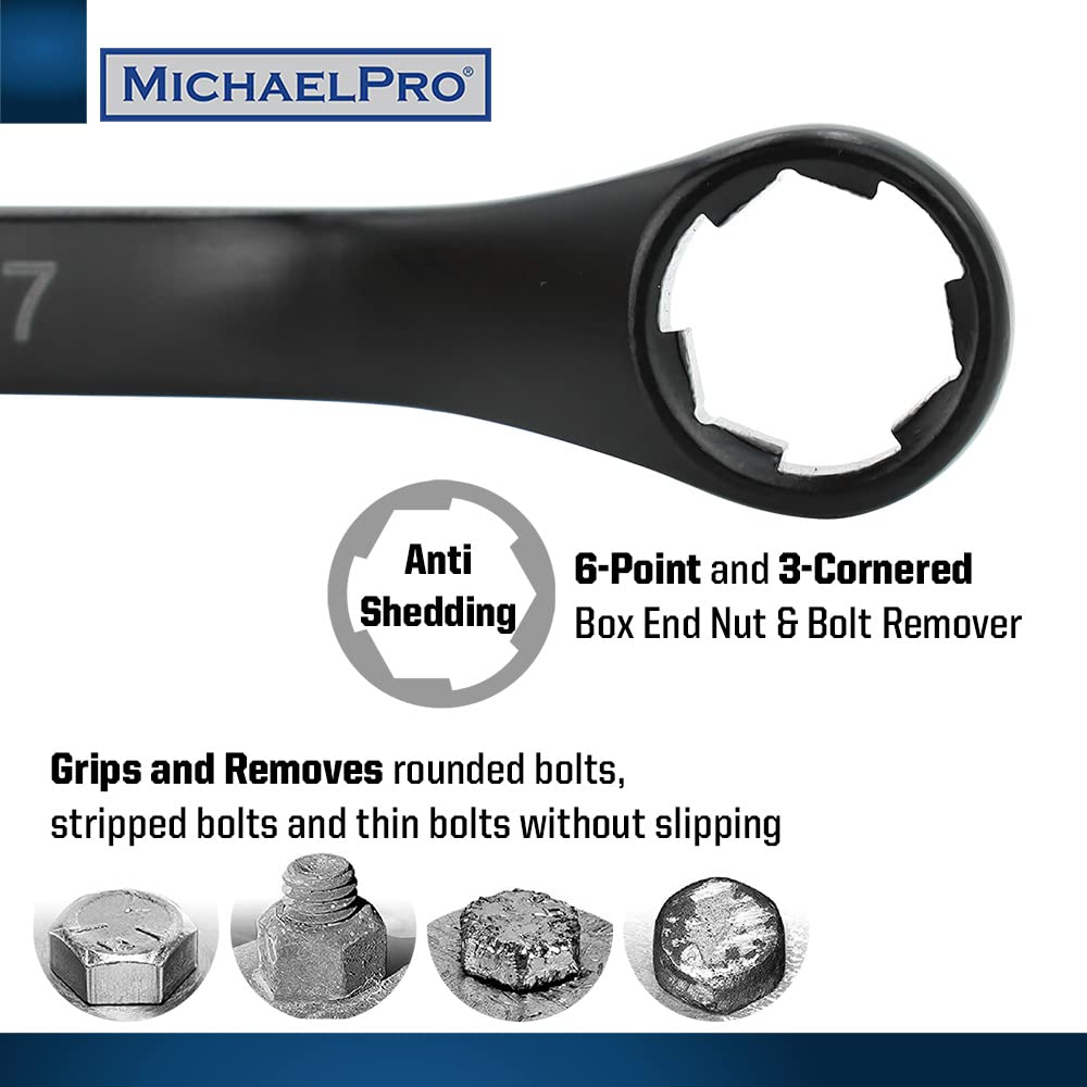 MichaelPro MP001217 - Set di 7 chiavi per estrattori di bulloni in ossido nero (metrico) | Estrattore per dadi e bulloni a 6 punti arrotondati, smussati, sottili