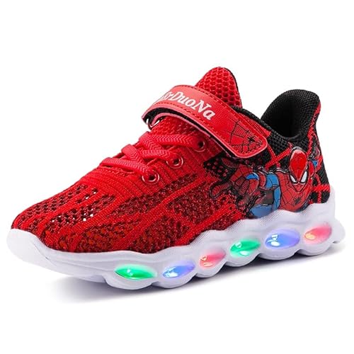 Elsaing Araignée for Enfants LED Chaussures Boys and Girls Sports Chaussures de Sport Clignotant Lumières Éclairage Chaussures Clignotant Mah Maresh ultraes-Mince Status Sneakers Cover