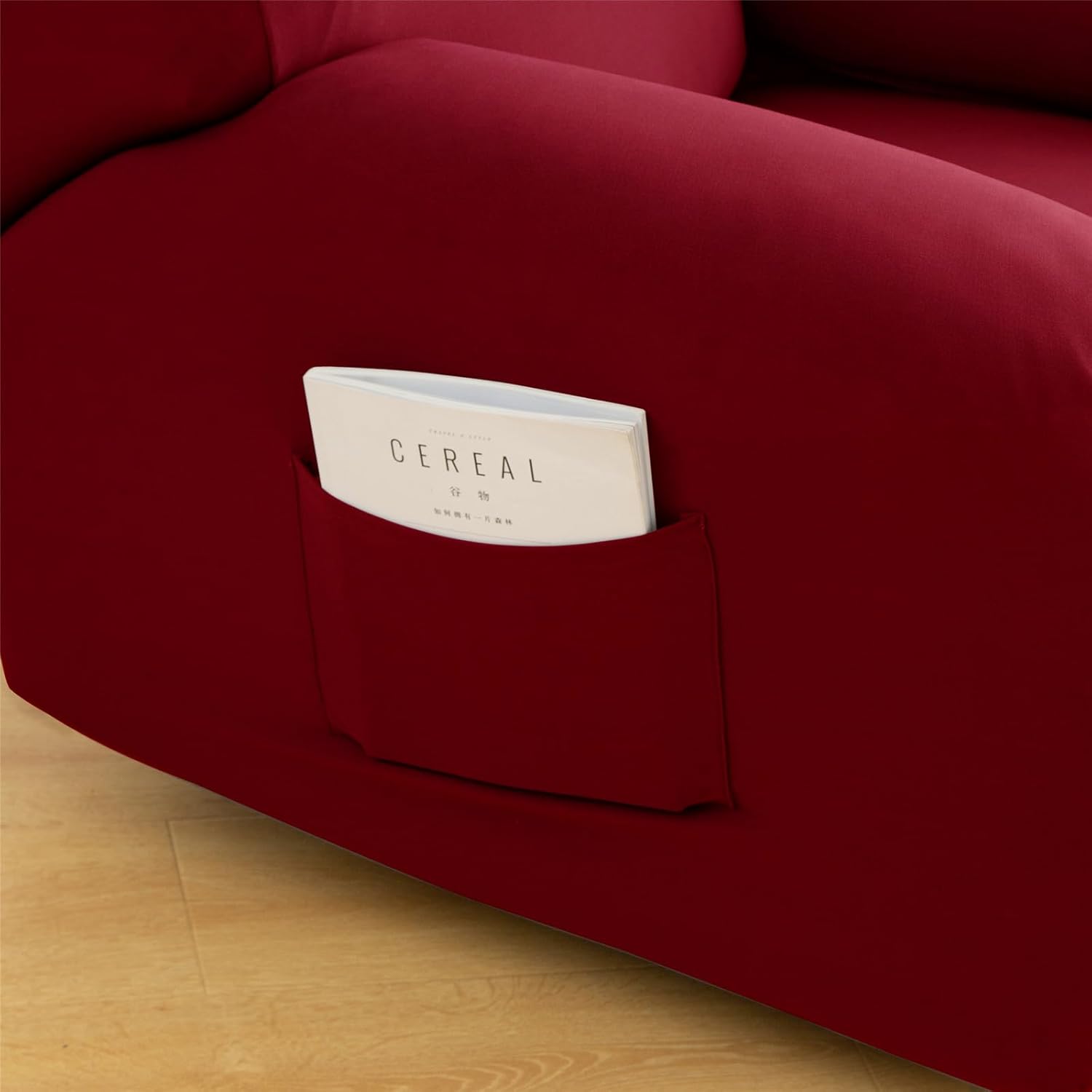 Recliner Slipcover, Solid Color Stretch Reclining Chair Slipcovers 4-Pieces LazyBoy Covers Furniture Protector for Recliner with Pocket Sofa Couch Chair Cover (Claret)
