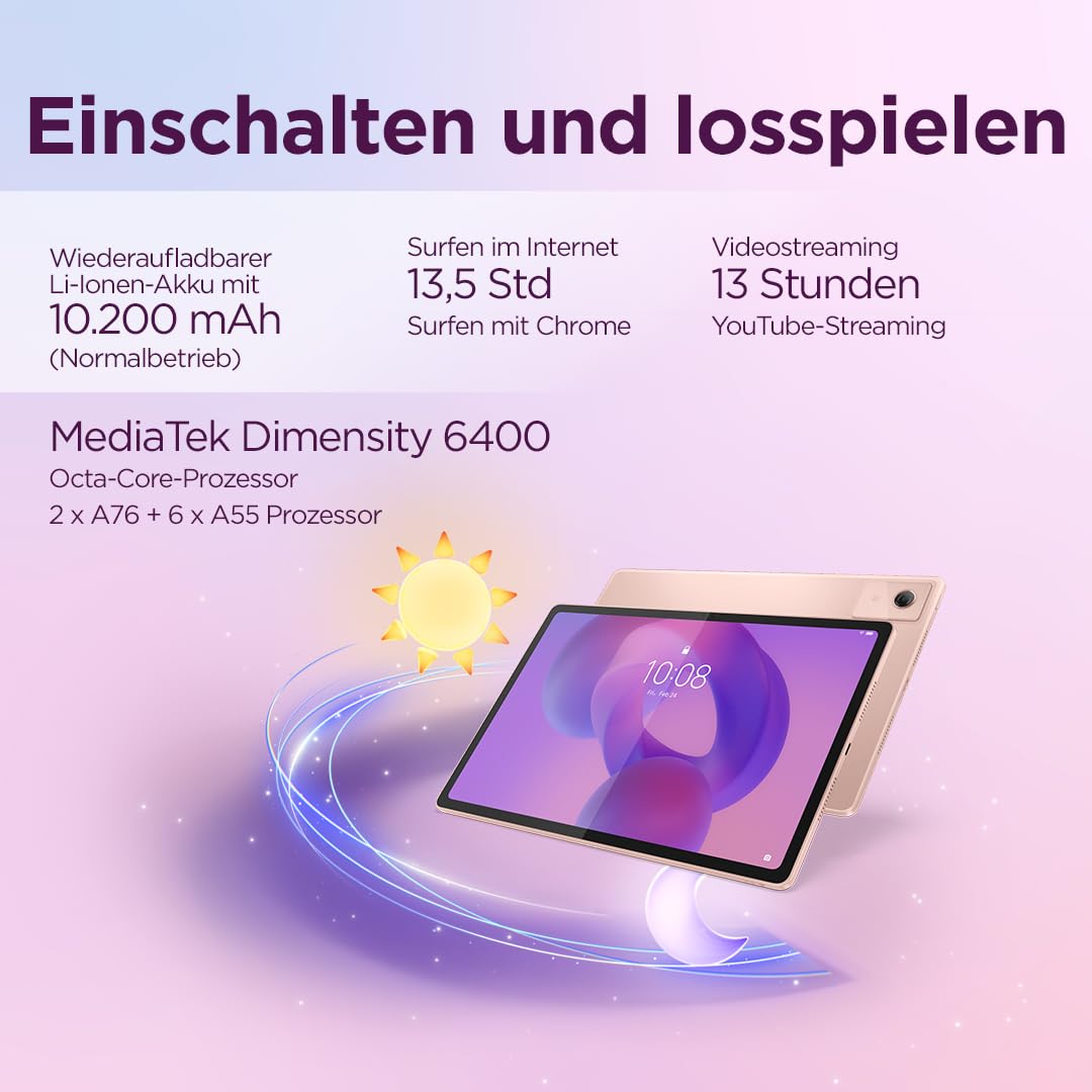 Lenovo Idea Tab Plus Tablet | 12.1" 2.5K LCD Display | 16:10 | MediaTek Dimensity 6400 | Integrated Arm Mali-G57 Grafik | 8GB RAM | 128 GB Speicher | Android 15 | Sand Rose Farbe | inkl. Lenovo Pen