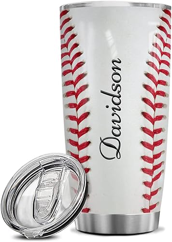 winorax Vaso de béisbol personalizado de acero inoxidable con aislamiento al vacío de doble pared, regalos de béisbol para mujeres, hombres,