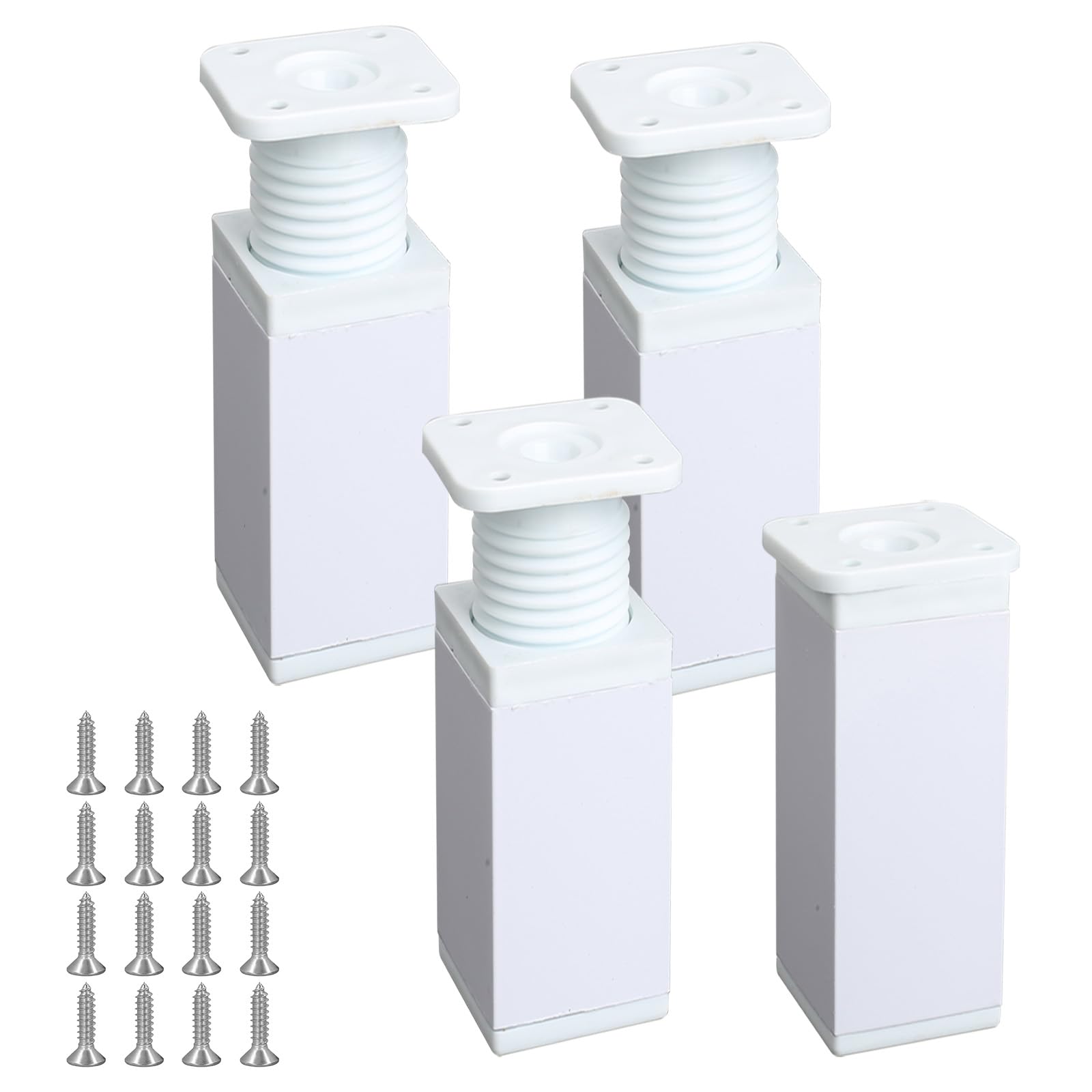 Luabue 4 Pieces Adjustable Furniture Feet 12 cm Square Furniture Legs Aluminium White for Table Desk Furniture Feet for Cabinet, Sofa, Table, Bed Legs