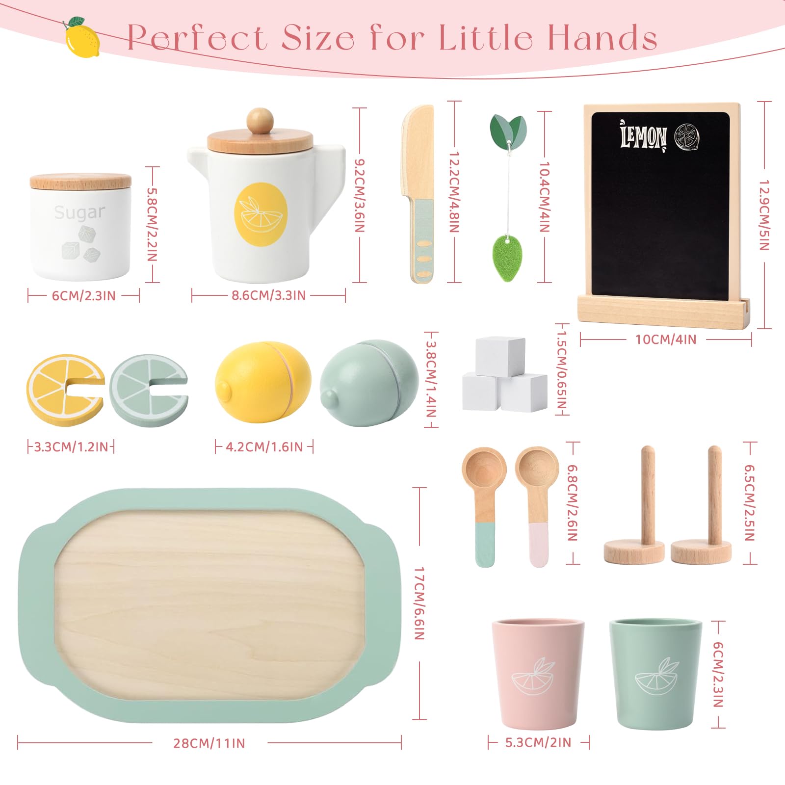 Soporte de limonada para niños, juego de té de simulación, juego de fiesta de té, suministros de soporte de limonada, no requiere montaje, juguetes de madera no tóxicos, juegos de té para 4