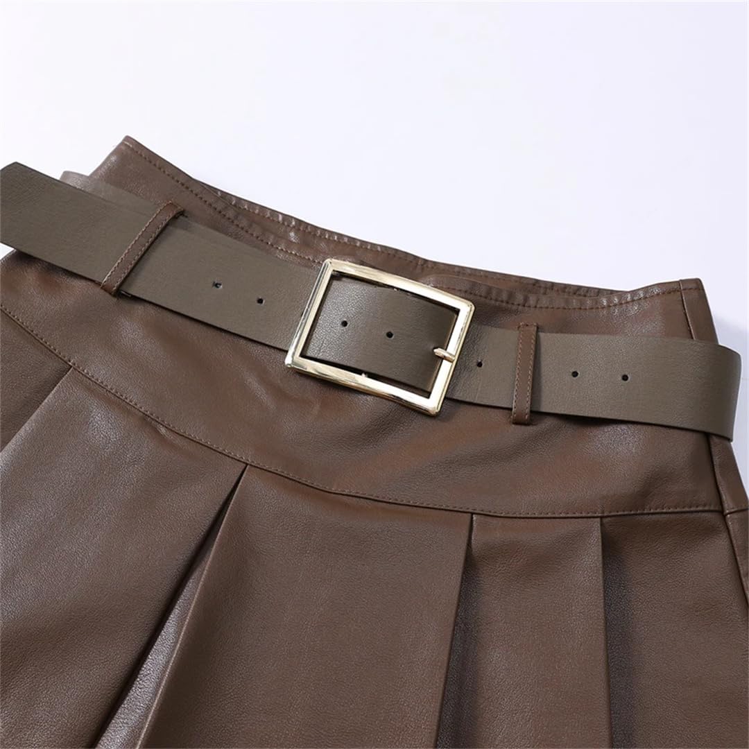Minifalda plisada de piel sintética para mujer, cintura alta, simple, elegante, corta