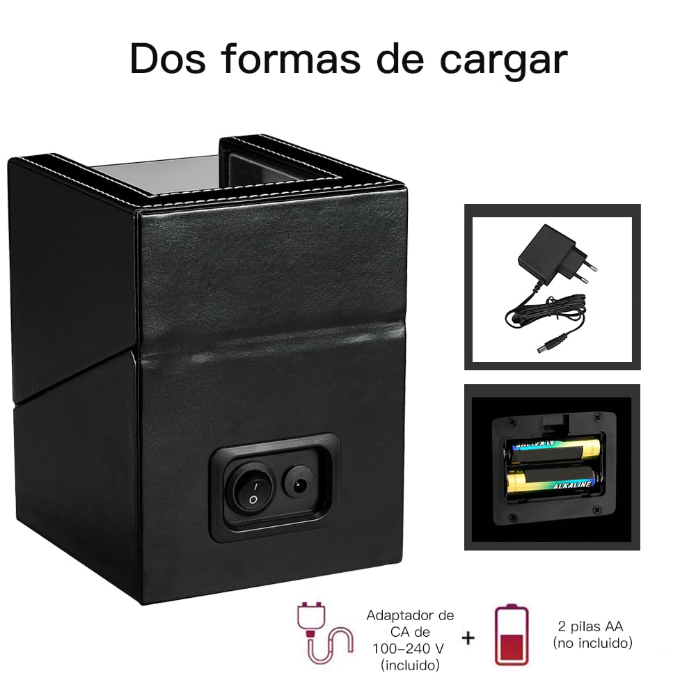 Caja de enrollador de Reloj automático, Caja de Reloj de Cuero Single Watch enrollador PU con Motor silencioso, Alimentado por batería o Adaptador Watch Winder