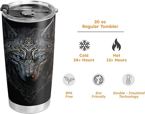 Miniatura 5 de Regalos de lobo de 20 onzas para hombres, termo de café para hombres, regalos de cumpleaños únicos para él, regalos para papá, hijo, marido, amigos,