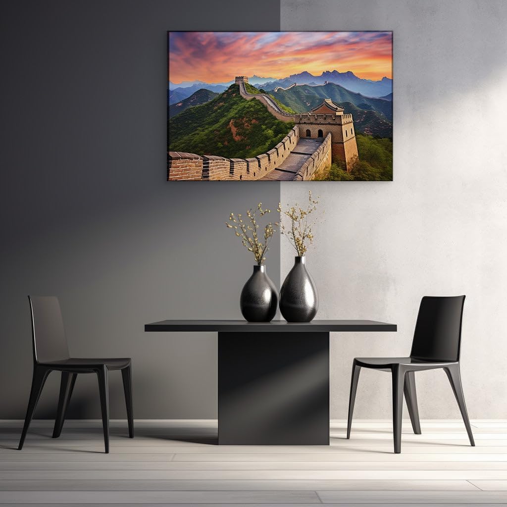 Canvas for Living room. Sunset Splendor Over the Great Wall of China's Mountainous Majesty, 27 x 18 inch Canvas Wall Art - Surrealistic Visions - Modern Home Decor - 69x46 cm (27x18 inch)